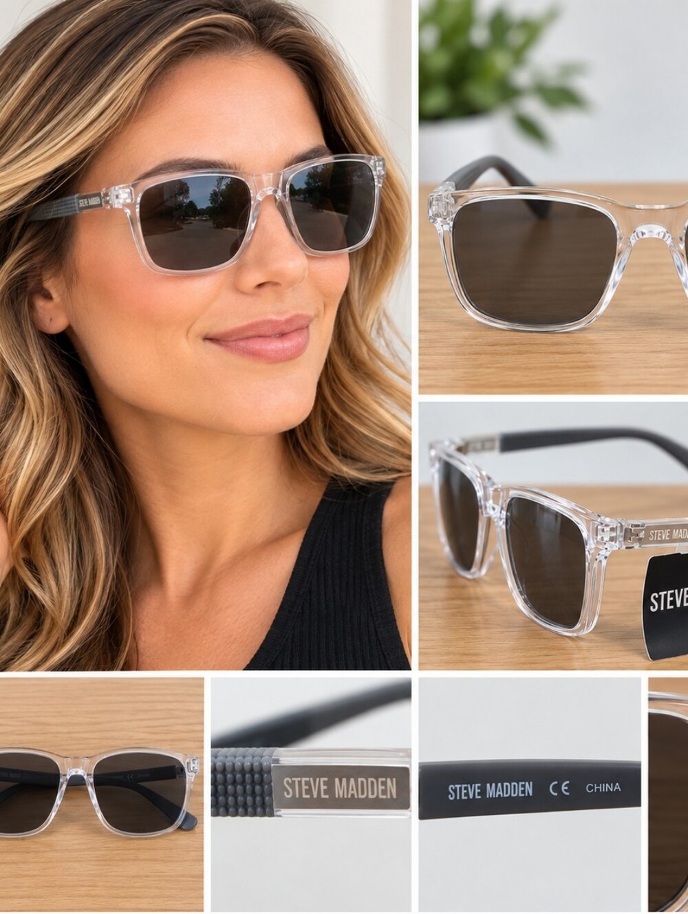 Steve Madden Clear Frame Sunglasses with Reflective Lenses